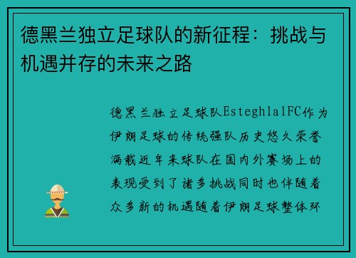 德黑兰独立足球队的新征程：挑战与机遇并存的未来之路